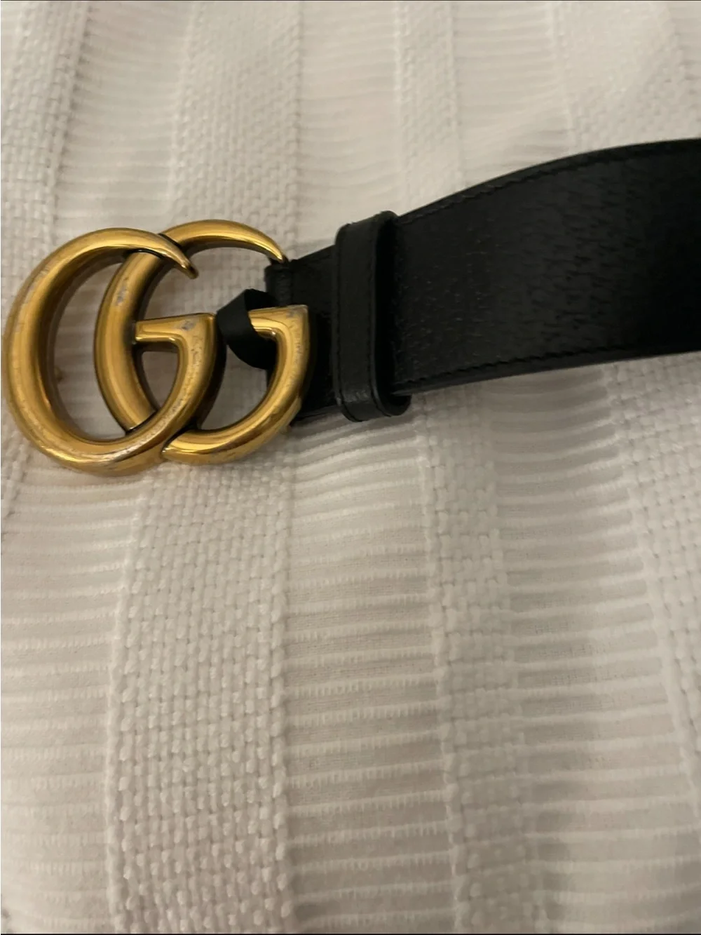 Authentic Gucci Marmont Double G Leather Belt – Black/Antique Gold | Size 90/36